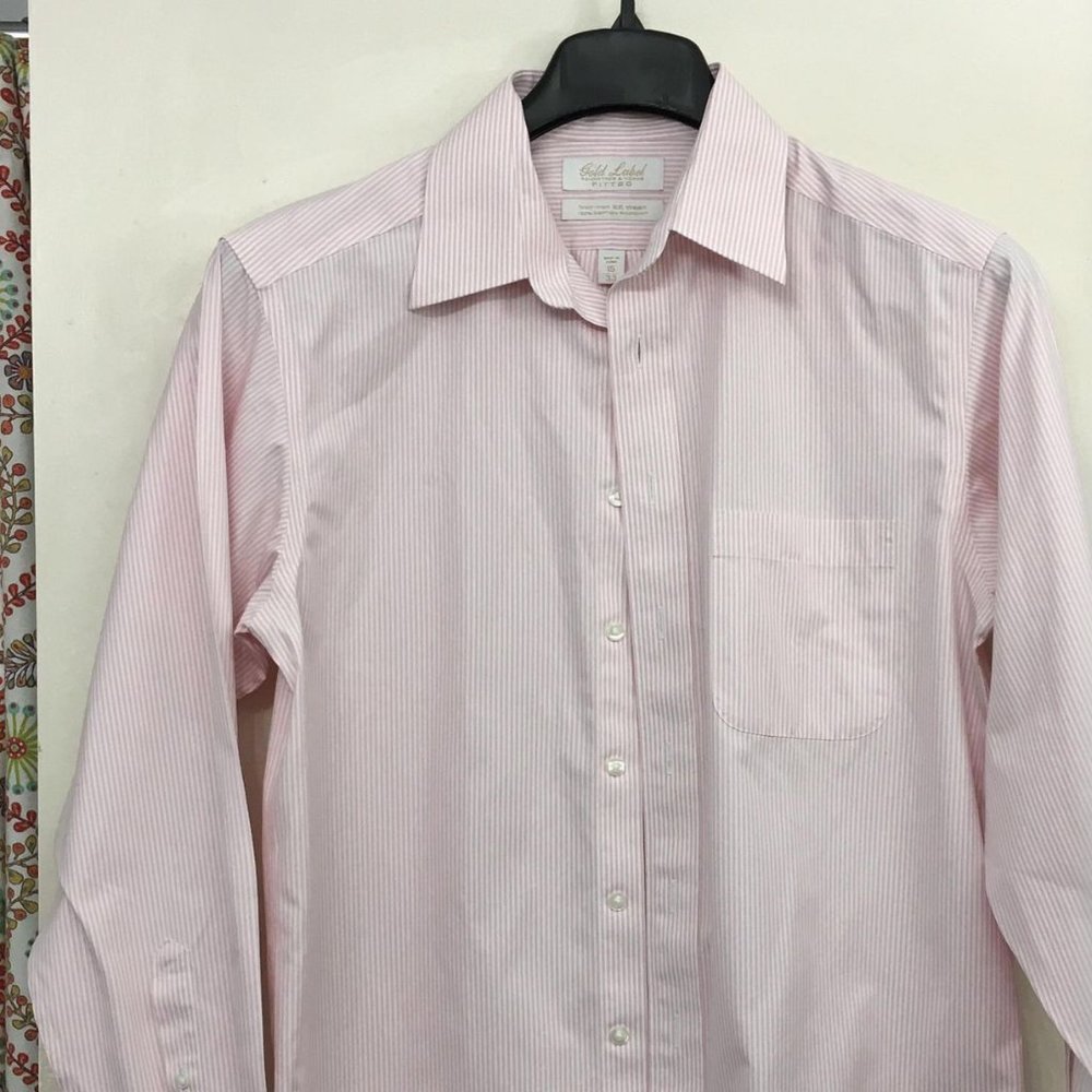 Gold Label Roundtree and York Pink Stripe Dress Shirt